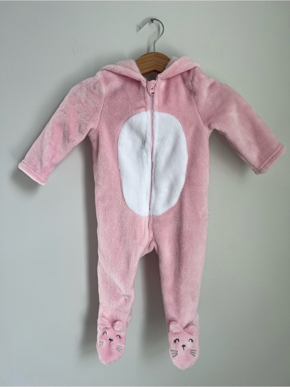 Duck Duck Goose | Plush Pink Kitty Hooded Footed One-Piece #D00393 Size 0-3M